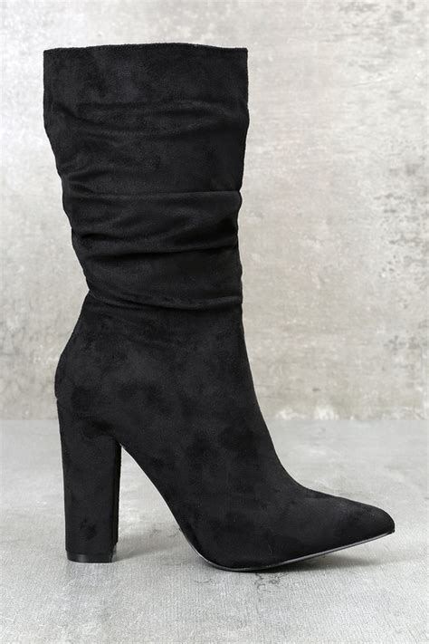chic black boots mid calf boots vegan suede boots