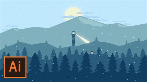 Illustrator Tutorial Snowy Mountain Landscape Flat Design Thanks