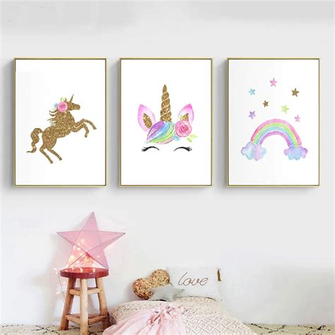Gallery Wall Trio Of Girls Bedroom Unicorn Rainbow Prints In 2021