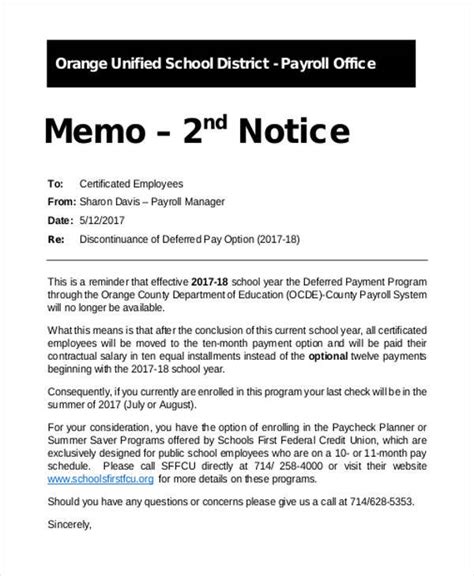 For example, if employees habitually forget to sign their time cards, a brief memo can remind them of the requirement. FREE 8+ Notice Memos in PDF