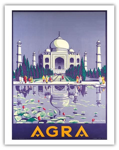 Agra India Taj Mahal Vintage World Travel Art Poster Print Giclée