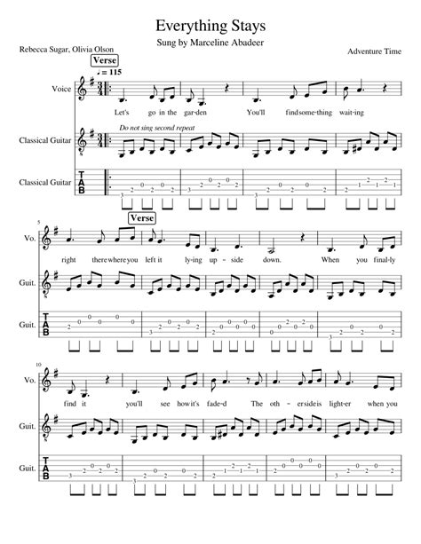 Everything Stays Vocals Included Sheet Music For Vocals Guitar Mixed