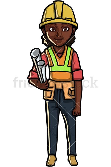 Black Female Construction Worker Cartoon Vector Clipart Friendlystock