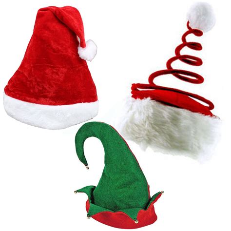Set Of 3 Holiday Christmas Hats Plush Santa Hat Felt Elf Hat W