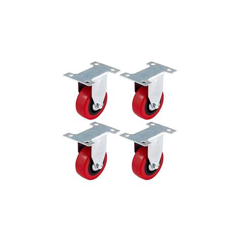 50mm Polyurethane Fixed Casters Red Pu Heavy Duty Furniture Appliance