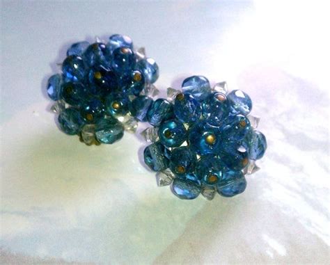 Vintage 1950 S Blue Lucite Beaded Cluster Clip On Earrings Etsy Etsy Earrings Clip On