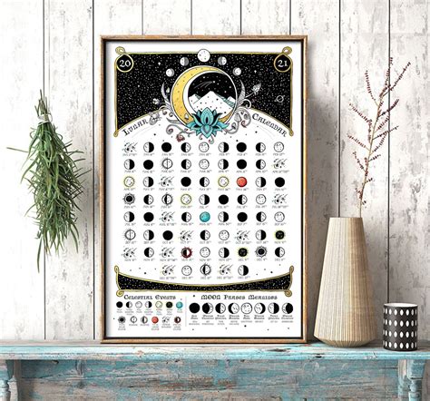 Moon Phases 2021 Lunar Calendar 2021 Moon Phases Space Etsy