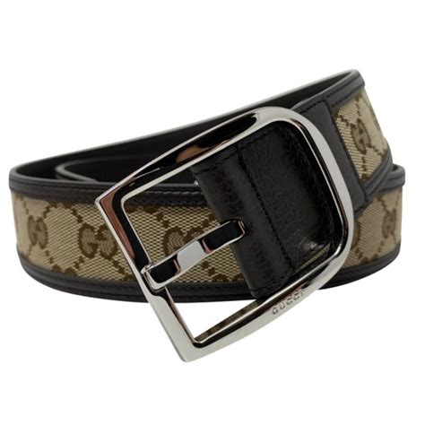 Gucci Gg Canvas Brown Leather Palladium Buckle Belt 9538 449716