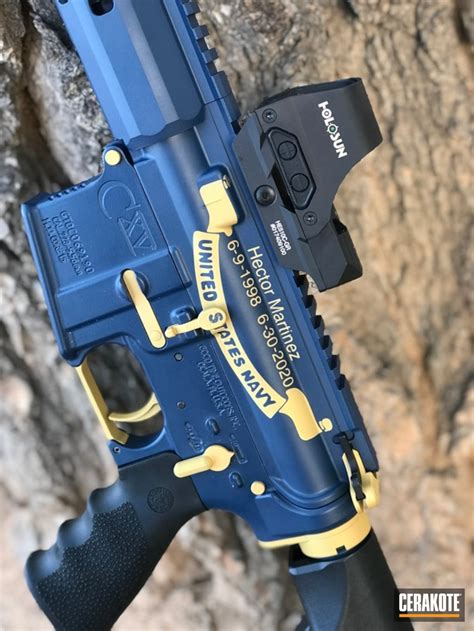 Personalized Ar 15 Rifle With Cerakote H 122 Gold And H 127 Kel Tec