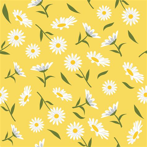 White Daisy Flowers Seamless Pattern On Yellow Background
