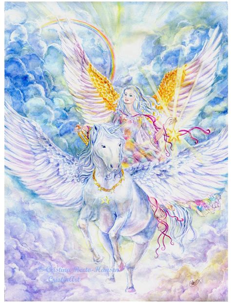 Angel Art Unicorn Art Star Bearer Angel With Unicorn Etsy