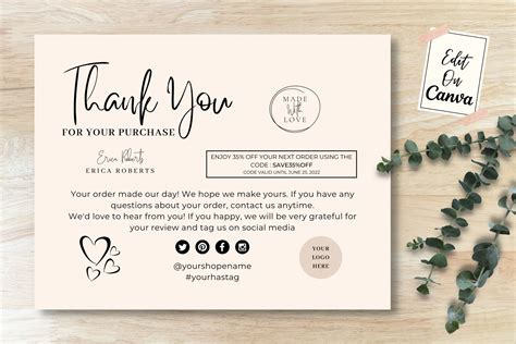 Paper Personalised Thank You Business Cards Thank You For Your Purchase