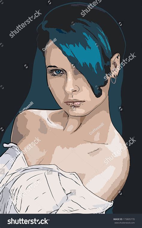Beautiful Sexy Girl Blue Hair Subculture Stock Vector Royalty Free