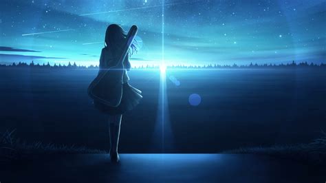 1336x768 Resolution Lonely Anime Girl In Sunset Hd Laptop Wallpaper