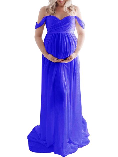 Maxi Maternity Dress For Photography Off Shoulder Chiffon Gown Photoshoot Props Split Front