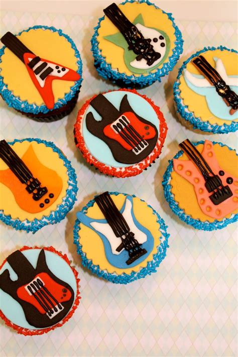 Fondant Rock Star Guitar Cupcake And Cookie Toppers 1 Etsy Guitar