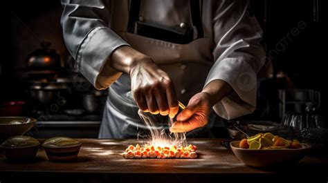 Man With Chef Coat Working In Kitchen Of A Restaurant Close To Burning