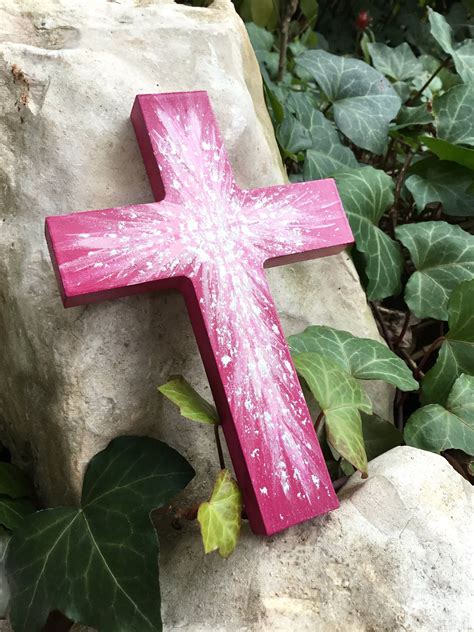 Colorful Wall Cross Bright Pink Painted Wooden Cross Confirmation