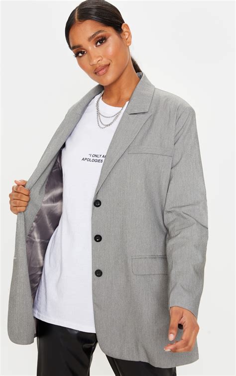 Grey Oversized Woven Blazer Coats And Jackets Prettylittlething Usa