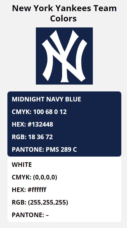 New York Yankees Team Colors Hex Rgb Cmyk Pantone Color Codes Of