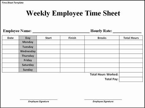 Weekly Project Timesheet Templates Printable Free Time Sheet
