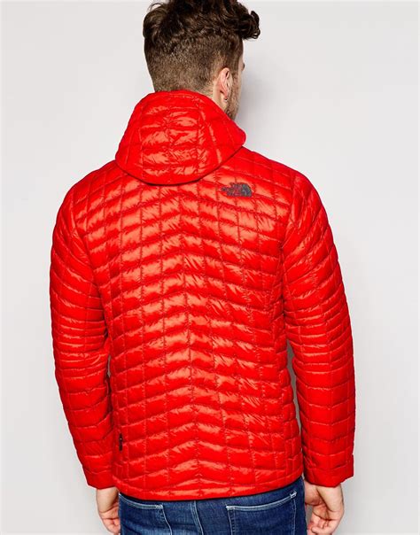 The North Face Thermoball Jacket With Hood In Red For Men Lyst