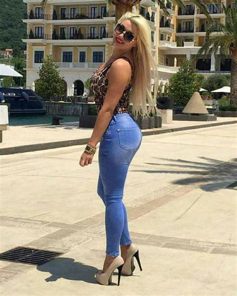 Blonde Girl T Shirt Sunglasses Denim Jeans And High Heels Sexy Women