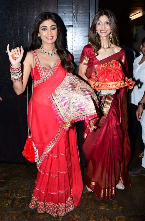 Shilpa Shetty Flaunts Hourglass Figure In Hot Blouse With Red Saree On Karwa Chauth See Sexy Pics