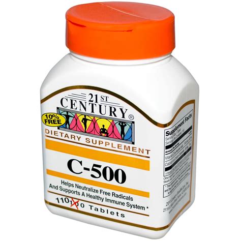 Витамин c60,0 (54 — 90) мг. 21st Century, C, 500 мг, 110 таблеток | Глютен, Витамины