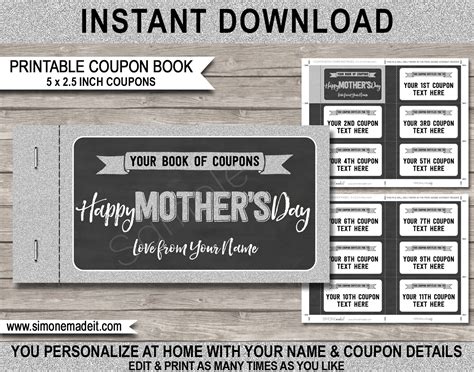 Printable Mothers Day Coupon Book Template Diy Print At Home Coupons