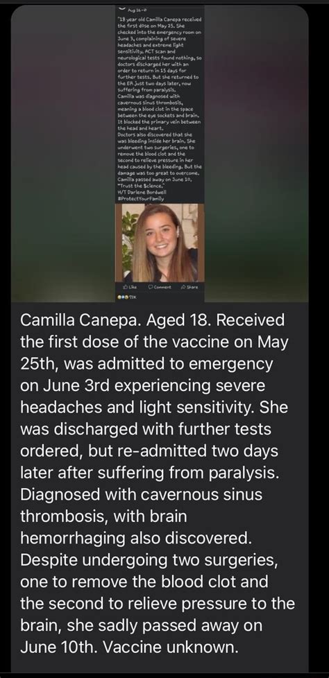 Camilla Canepa Aged 18 Received The First Dose Of The Vaccine On May