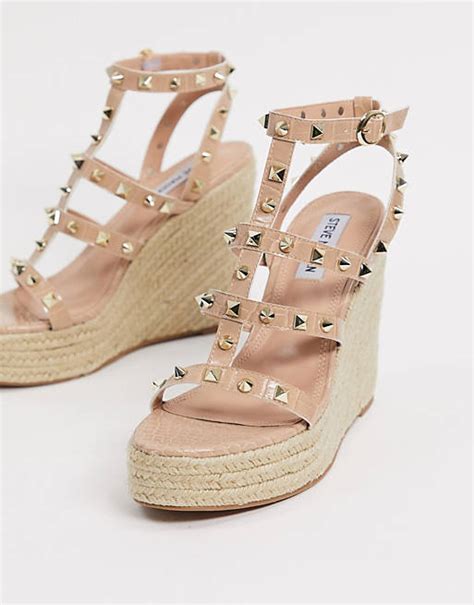 Steve Madden Kay Studded Caged Wedge Sandals In Tan Asos