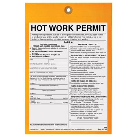 Hot Work Permit Tag