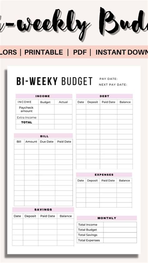 Bi Weekly Budget Planner Printable Download Template Financial Planner