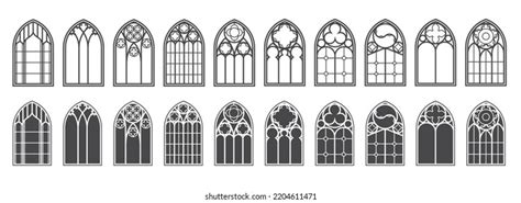 Church Windows Set Silhouettes Gothic Arches Stock Vector Royalty Free
