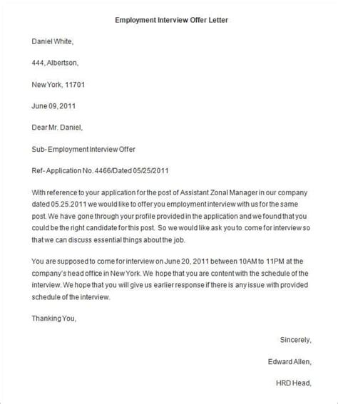 employment offer letter format  word