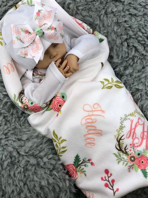 Personalized Antler Baby Blanket Baby Girl Coming Home Outfit Etsy