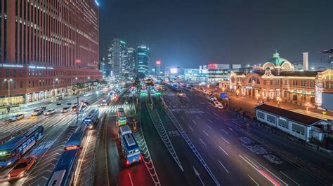 Seoul Korea Timelapse The Seoul Train Station Traffic At Night