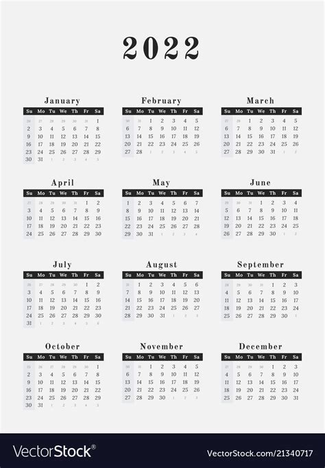 Desain Kalender 2022 Simple 2022 Year Calendar Royalty Free Vector