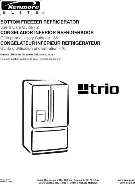 Kenmore Elite 79578752800 User Manual Refrigerator Manuals And Guides