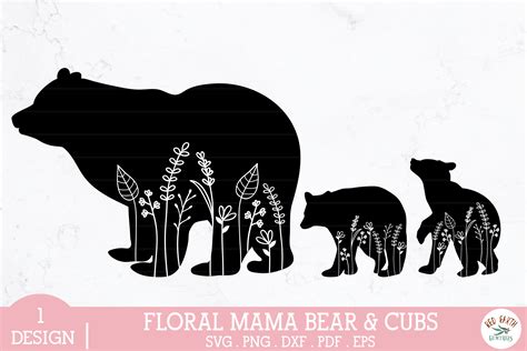 Floral Mama Bear And Baby Bear Cubs Svg Illustration Par Redearth And