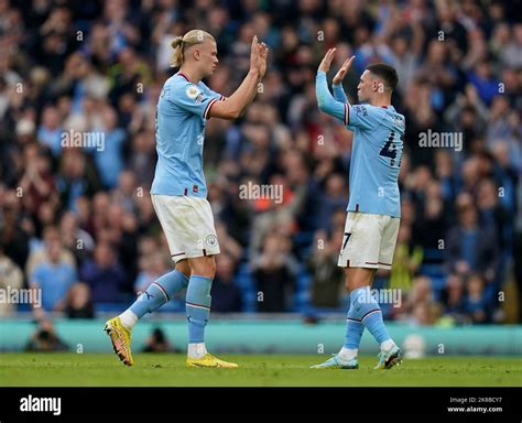 Manchester Citys Erling Haaland Left Reacts As He Is Substituted