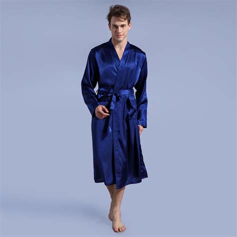 Silk Satin Robe Long Night Robe Full Sleeve Bathrobe Solid Kimono Homme