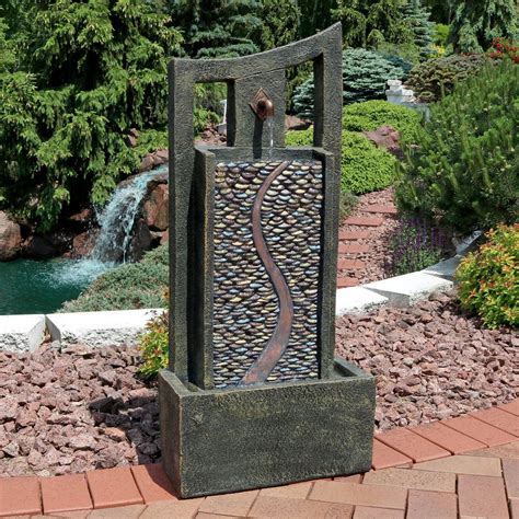 Sunnydaze Modern Road Outdoor Fountain With Led Light 39 Inch Tall