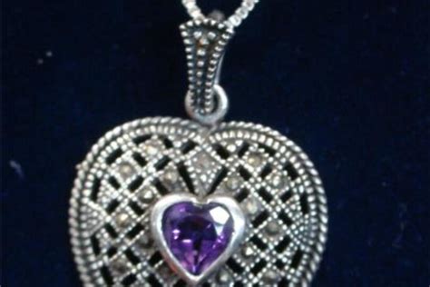 Vintage Sterling Silver Heart Pendant With Amethyst Marcasites W