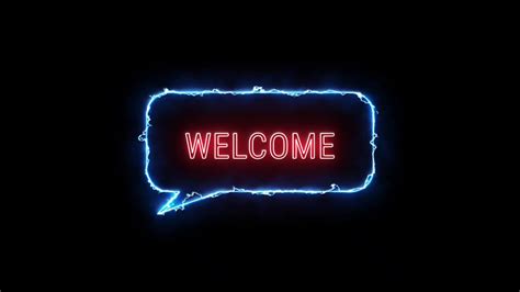 Welcome Neon Red Fluorescent Text Animation Light Blue Electric Frame