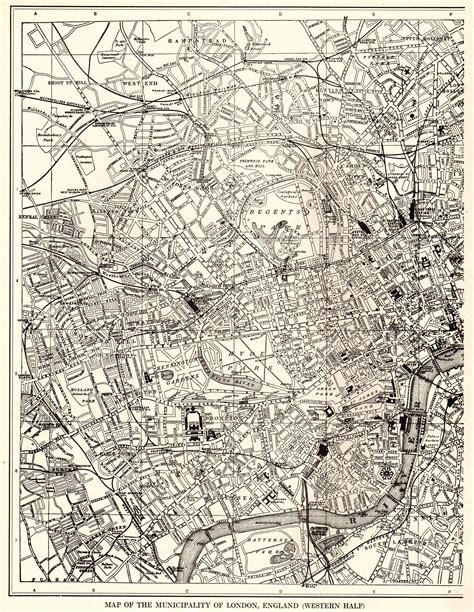 1921 Antique London Map Vintage City Map Of London England Black And