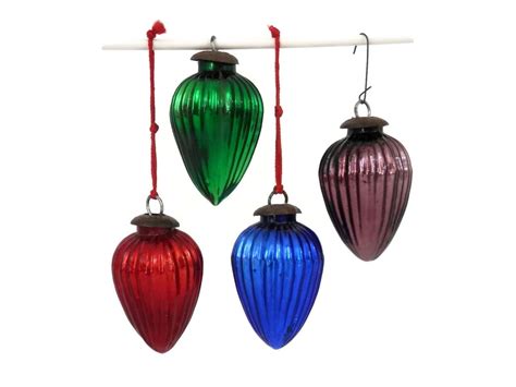 Ribbed Glass Kugel Style Christmas Ornaments Set Of 4 Jewel Etsy Christmas Ornament Sets