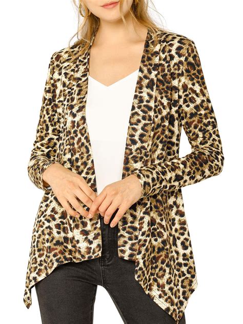 Unique Bargains Unique Bargains Womens Long Sleeve Open Front Leopard Print Cardigan