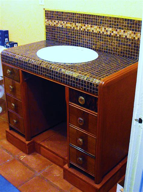 Level the vanity and shim at. We could convert that antique desk into a bathroom vanity ...